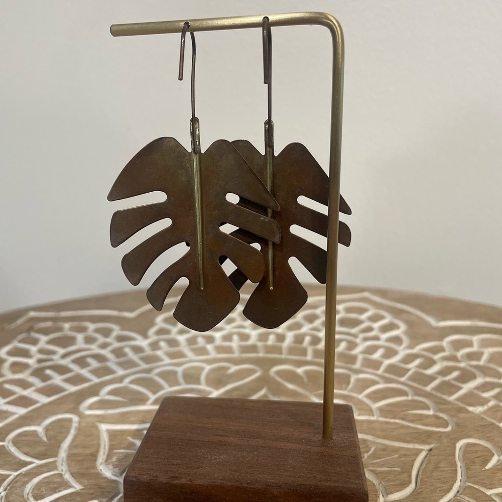 Brass Monstera Leaf Free People Earrings - Picture 3 of 4
